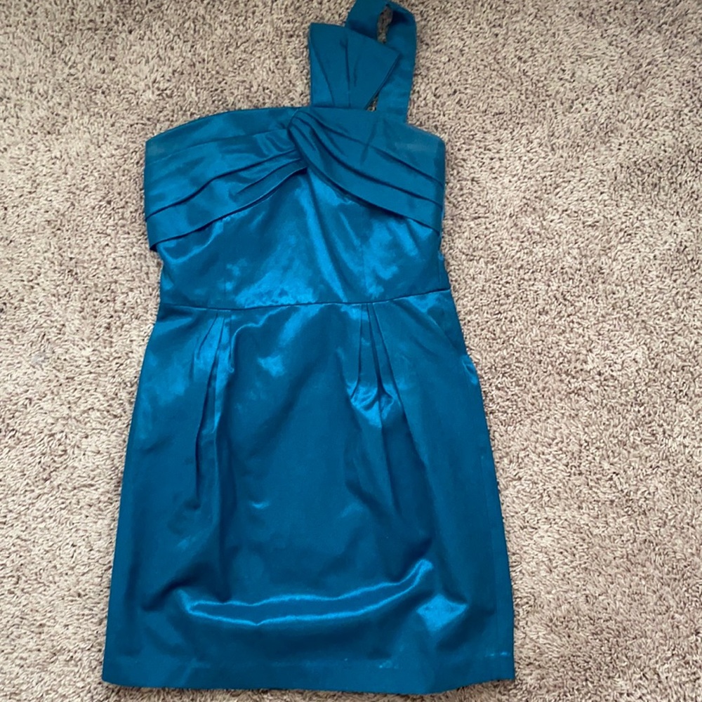 One shoulder shiny blue cocktail dress